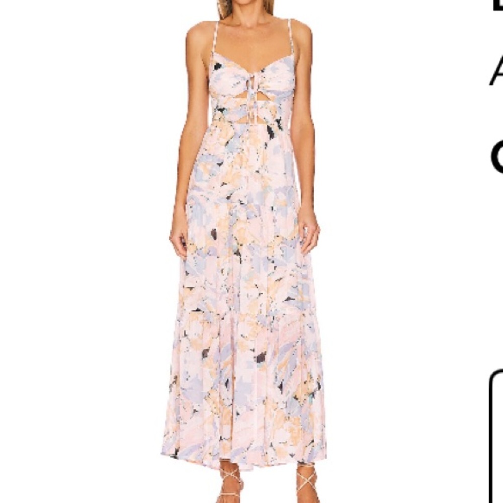 Astr Strapless Dress in Blue and Peach